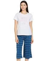 Symbol Women Cotton T-Shirt and Culotte Night Suit (Night Wear | Lounge Wear Set...
