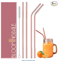 Bloomingdale Reusable Stainless Steel Straws Set - 5 Pieces (2 Bend Pipe, 2 Long...