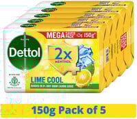 Dettol Lime Fresh (Lime Cool) Bathing Soap Bar with 12hr Freshness  (5 x 150 g...