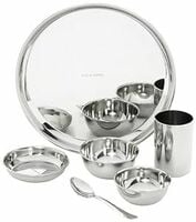 Amazon Solimo Dinner Set| Stainless Steel | Set of 6 | Solid Mirror Finish | Sil...