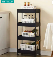 (Lowest) Pinkwhale 4 Compartments Plastic Storage Trolly  (Black)