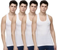 Dollar Pack of 4 Dollar Lehar Men Combed Cotton Round Neck Vest -Pack of 4- Whi...
