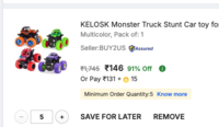KELOSK Monster Truck Stunt Car toy for kids pack of 5