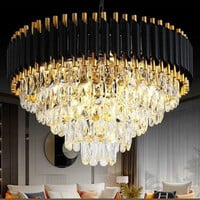 Yavik Chandelier crystal 500mm black gold polish metal jhumar big size ceiling l...