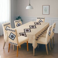 Stylista Geometric 6 Seater Table Cover  (Multicolor, Velvet, Pack of 7)...