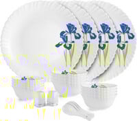 Cello Pack of 22 Opalware Dazzle Iris|Crockery Set | Dinner Set  (Blue, White,...