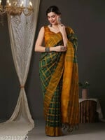 VJ FASHION Solid/Plain Bollywood Cotton Silk Saree  (Orange)