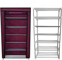 RAXON WORLD Metal Shoe Stand (Maroon,6 Shelves, Metal Shoe Stand  (Maroon, 6 S...