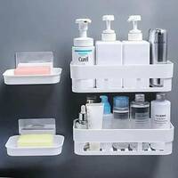 KYASO Pack of 4 Wall Mount Bathroom Shelf and Soap Rack for Home and Kitchen. Ad...