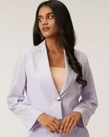 NOT SO PINK Women Purple Solid Crop Blazer, Single Breasted