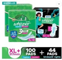 Whisper Combo of Ultra Clean and Bindazz Nights XL+ for Women Sanitary Pad  (Pac...