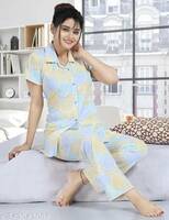 Vanias Grace Women Night Suit Set Blue Printed- Buy Products Online at Best Pric...