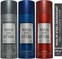 Man of Steel Combo of Drill + Challenge + Pump Long lasting Deodorant Spray  -  ...