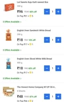 Flipkart minutes Up to 87%off paneer , sambar, bread, raisins , kaju katli...