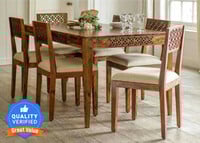 Taskwood Furniture 6 SEATER DINING TABLE WITH Cream CUSHION FOR DINING ROOM Soli...