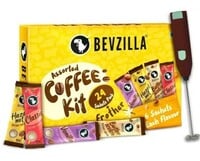 Bevzilla Instant Coffee Gift Box – 24 Sachets & Frother (Vanilla, Hazelnut, Un...