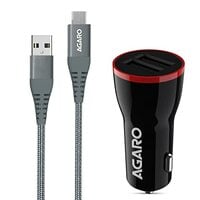 AGARO Dual Port Car Charger and USB A to Micro Nylon Braided Cable Combo, 18W Ch...