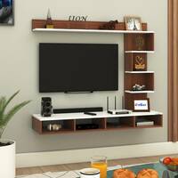 ANIKAA Laura Wall-Mount TV Unit Cabinet with Storage Box & Decorative Shelves En...