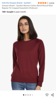 Amazon Brand - Symbol Women Cotton Blend Round Neck Regular Fit Cropped Sweatshi...