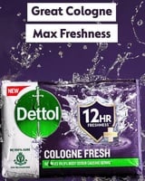Dettol Cologne Fresh Bathing Soap Bar with 12hr Freshness 150g Pack of 4, (600gm...
