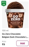 Go Zero Chocolate Belgian Dark Chocolate 100ml - Flipkart Minutes