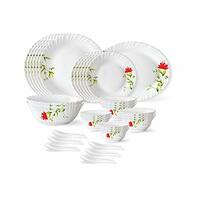 Larah by Borosil Fluted Series Oriental Opalware Dinner Set | 33 Piece for Famil...