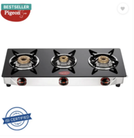 Pigeon Popular Cooktop Glass Manual Gas Stove  (3 Burners)