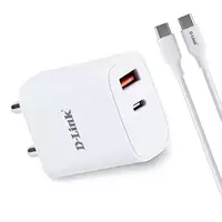 D-Link 33W Dual Port Fast Charger Type-C & Usb-A (60W) Cable-White
