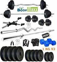 Body Maxx 20 Kg PVC Adjustable Weight Plates, 5 and 3 ft Rod, 2 D. Rods Home Gym...