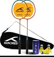 Hundred Powertek Ultra X Combo | Set of 2 Strung Badminton Racket with Full Cove...