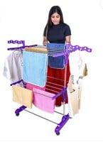 Unizone Steel, Plastic Floor Cloth Dryer Stand Foldable Cloth Drying Stand 2-Tie...
