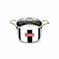 Camro Triply Artisian Serving Pot/Stewpot (13 No, 2.3 Liters) Golden Handle with...