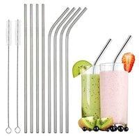 Decorcrafts Stainless Steel Straws for Drinking with Brushes Pack of 10Pieces...