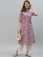 ES Fashions Women Printed, Floral Print Viscose Rayon A-line Kurta  (Pink, Wh...