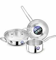 Bergner BE Essentials Triply 4 pcs Set of 22 cm Kadai,  22 cm Fry Pan, 14 cm Sau...