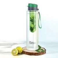 Cello Fruit Infuser Glass Water Bottle 750ml, Green | Wide Sealed Flip-Top Cap, ...
