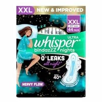 Whisper Bindazzz Nights 44 XXL Sanitary Pads, Upto 0% Leaks All Night Long, For ...